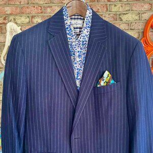 Vintage Robert Graham Navy Blue Chalk Pinstripe Blazer Size 40R